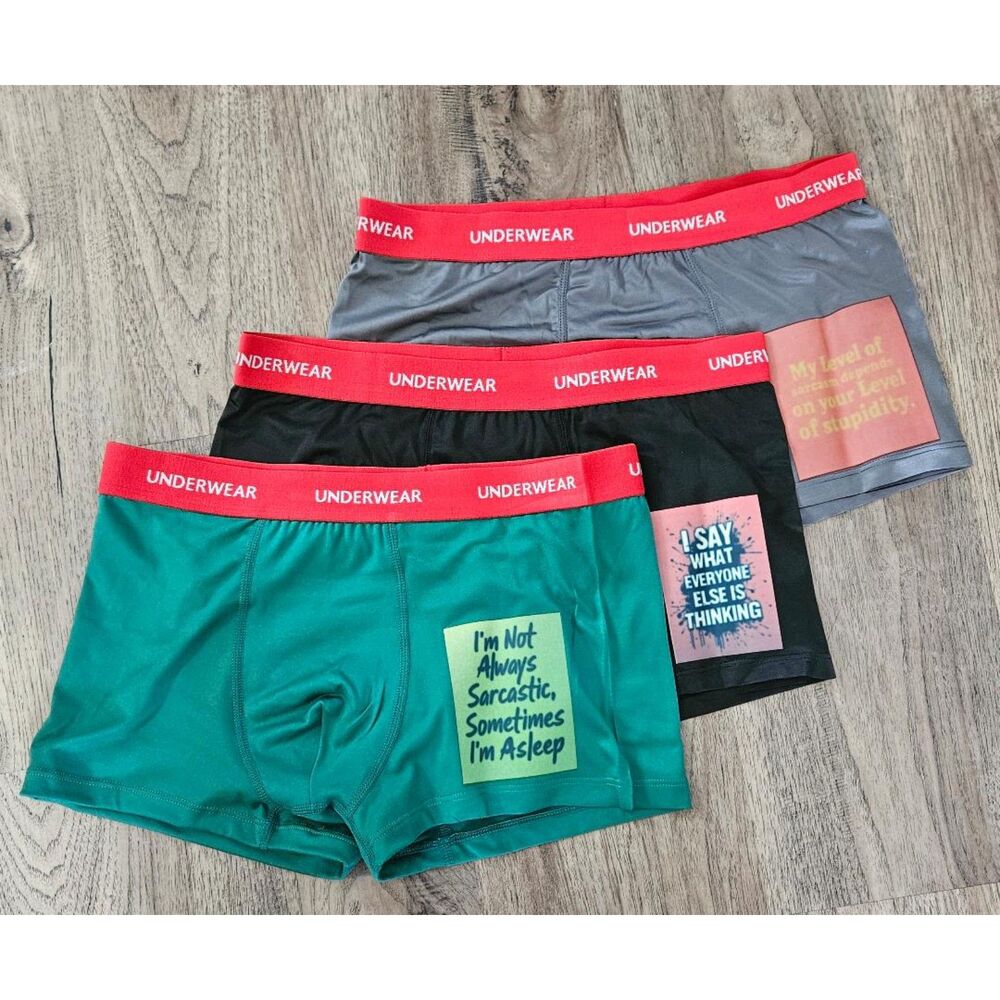 New 3 Pair Boys Mens Teen Underwear Bikini Boxer Briefs Sarcastic Sayings Sz 16Y